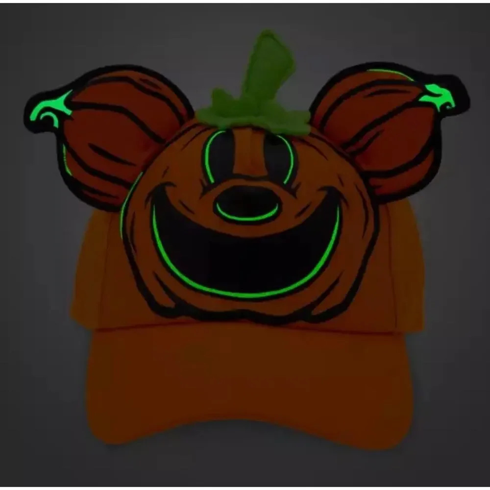 NWT Disney Parks Mickey Mouse Jack-o'-Lantern Glow-in-the-Dark Baseball Cap Hat